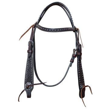 Bar H Equine Western Horse Genuine Leather Hand Tooled Headstall Dark Brown